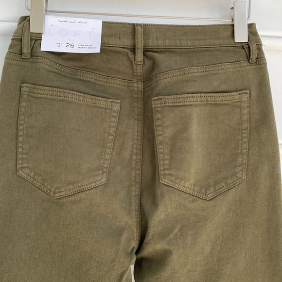 LOFT Ann Taylor High‎ -Rise Button Front Skinny Ankle Jean Olive Size 2 NWT - Picture 10 of 14